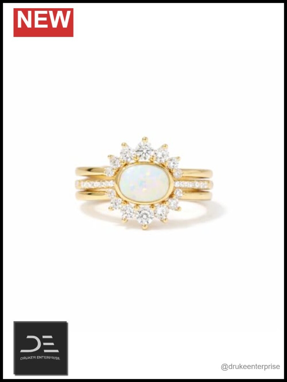 18K Gold Plated Opal Ring Set 3PCS Sterling Silver Bridal Stackable Fine